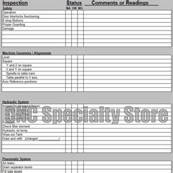 vertical cnc preventive maintenance form